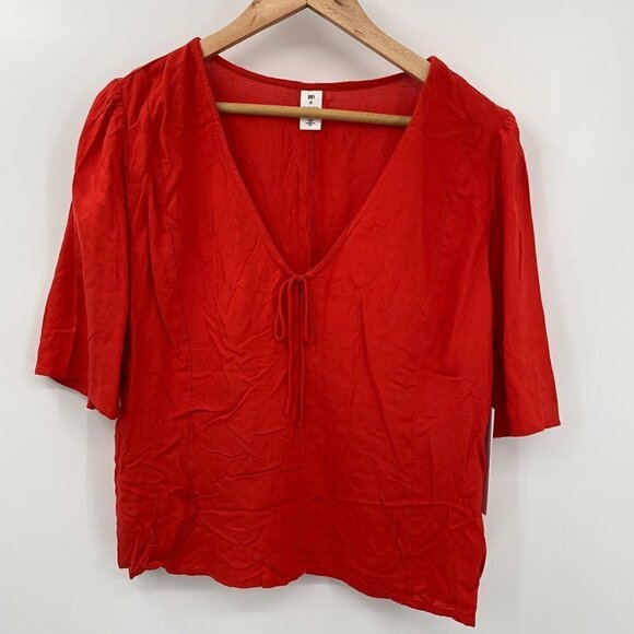 BP X Claudia Sulewski Tie Neck Red Polish Top XL - Picture 6 of 10